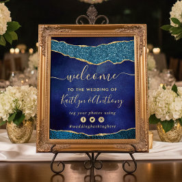 Poster Marinho Elegante Blue & Dourado Casamento Agate Be