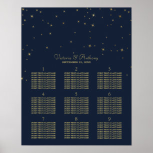 Pôster Marinho elegante & estrelas de queda Dourados que
