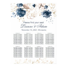 Marinho Floral, azul e dourado, 8 Mesas