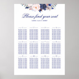Poster Marinho Floral e Blush Weding Sating Chart