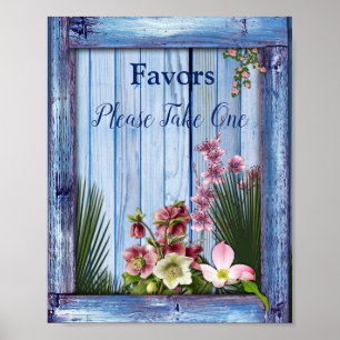 Poster Marinho - Flores Azul Texturadas e Rosa