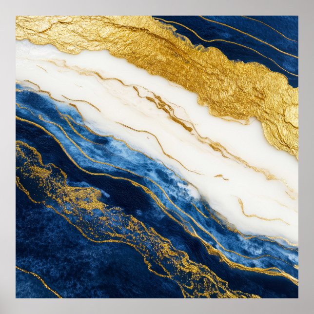 Poster Marinho Luxurioso Azul e Dourado Mármaco Folha (Frente)