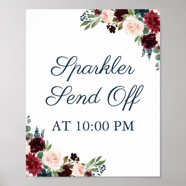 Poster Marinho Marsala Floral Sparkler - Sinal de Descarg (Frente)