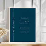 Poster Marinho Moderno - Bar Azul Mitzvah - Sinal de boas<br><div class="desc">Mazel tov nesta ocasião especial! Torne o Bar do seu filho Mitzvah especial com esta tipografia minimalista marinho azul sinal de boas-vindas poster. Este sinal inclui um local para a data,  a localização e a cidade.</div>
