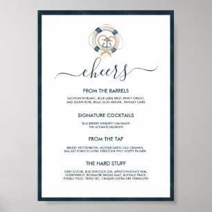 Poster Marinho Náutico e Menu Bar de Casamento Branco
