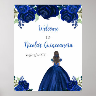 Poster Marinho Quinceanera da Princesa do Cabelo Castanho