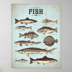 Poster marinho retro com tipos diferentes de