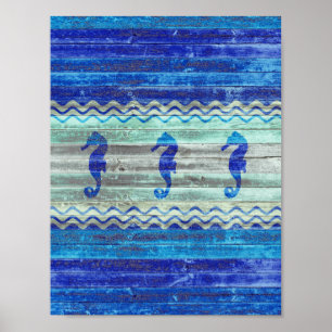 Poster Marinho Russo Azul Decoração Costeira Cavalos-mari