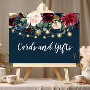 Poster Marinho Russo Borgonha Azul e Flores Vermelhas