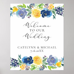 Poster Marinho - Símbolo de Casamento Floral Amarelo e P
