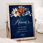 Poster Marinho Terracotta - Sinal de Bar Azul Mimosa<br><div class="desc">Elegante azul-Marinho,  Terracotta,  Teatro floral Laranja Terra / bar mimosa chá de panela com buquê elegante de azul-Marinho,  rosas de cor Terracotta e folhas verdes de eucalipto. Entre em contato comigo para obter ajuda sobre a personalização ou se você precisar de outro produto com este design.</div>