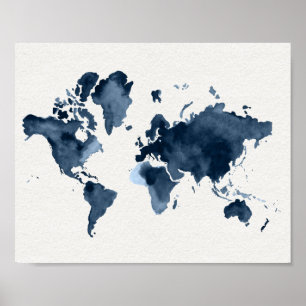 Poster Marinho World Map Watercolor