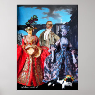 PÔSTER MARIONETAS ITALIANAS ANTIGAS FESTA À FANTASIA MÁSC