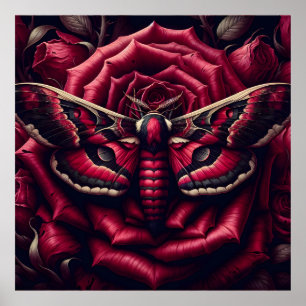 Poster Mariposa Falcão Carmesim Rosa Escura Gótica Botâni