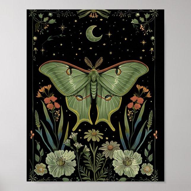 Poster Mariposa Lua Arte em Aquarela Gótica (Frente)