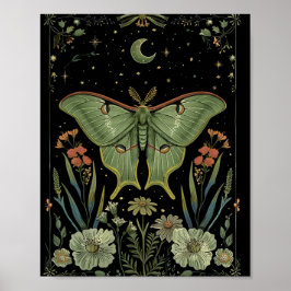Poster Mariposa Luna Arte em Aquarela Gótica
