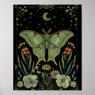 Poster Mariposa Luna Arte em Aquarela Gótica