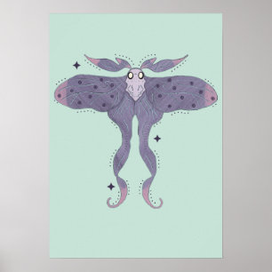 Poster Mariposa Roxa Caprichosa com Faíscas de Estrela