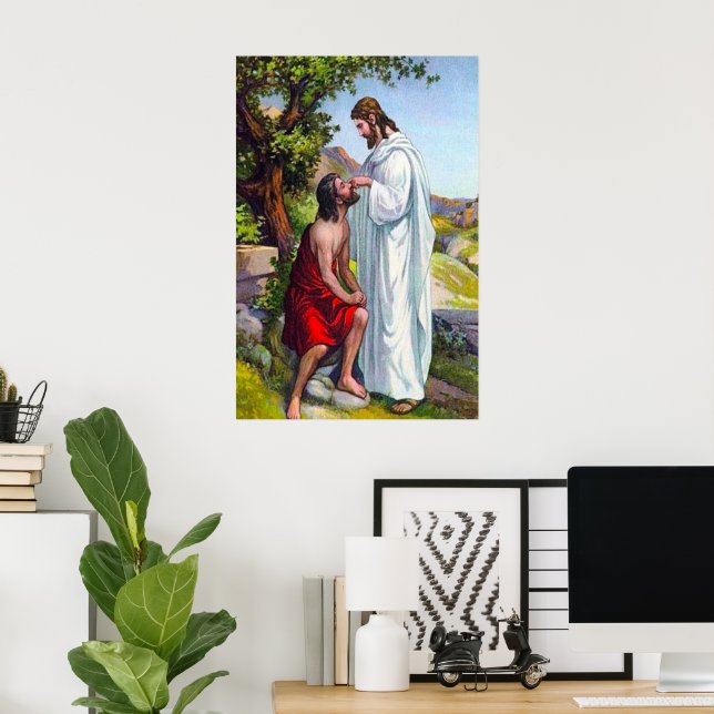 Pôster Mark 8:22-26 Jesus cura um homem cego (Escritório em casa)