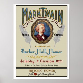 Pôster Mark Twain no Barber Hall Histórico Homer NY Poste