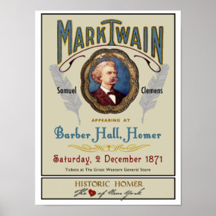 Pôster Mark Twain no Barber Hall Homer Histórico NY Post