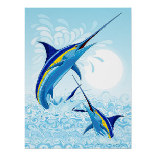 Pôster Marlin Azul Saltando do Oceano