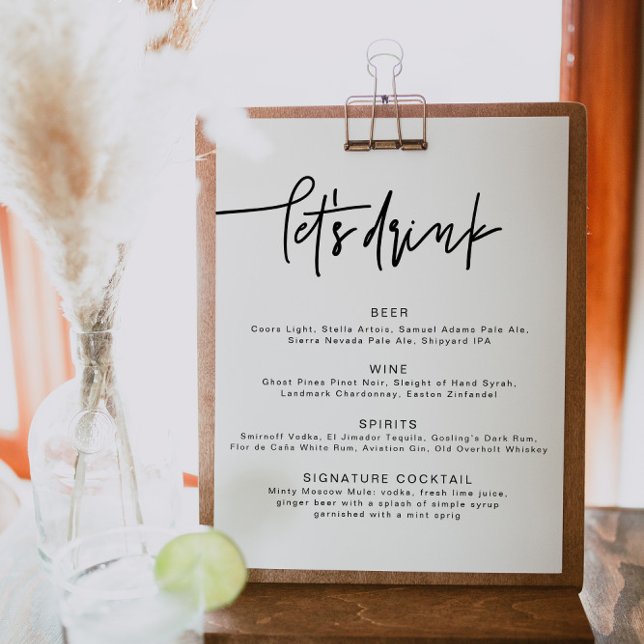 Poster MARLO Bold Contemporâneo Vamos Beber Menu do Bar C (Criador carregado)