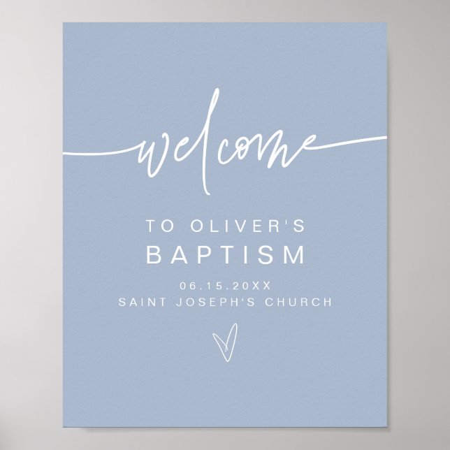 Poster MARLO Modern Boho Dusty Blue Baptism Bem-vindo (Frente)