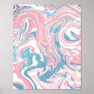Poster Mármaco Azul Cor-de-Rosa Branco Moderno
