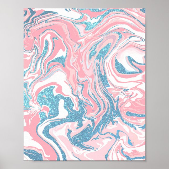Poster Mármaco Azul Cor-de-Rosa Branco Moderno (Frente)
