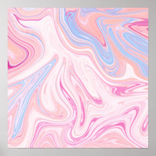 Pôster Mármore alaranjado azul colorido elegante do rosa