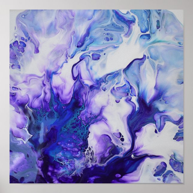 Poster Mármore Azul Violeta Roxo Arte Abstrata Fluida (Frente)