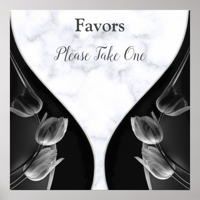 Poster Mármore Branco - Abstrato preto Tulipas Favoritos (Frente)