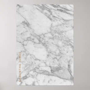 Poster Mármore de Carrara Branco Gold Clássico Personaliz