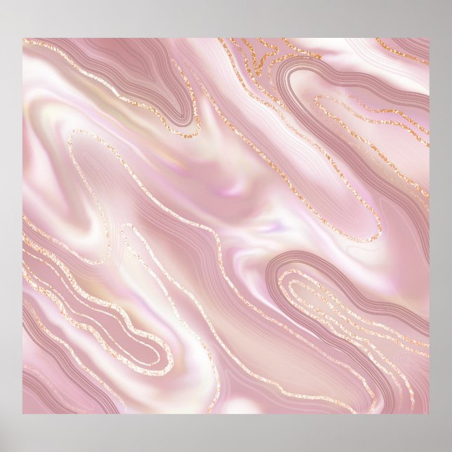 Poster Mármore elegante: textura de ouro rosa (Frente)