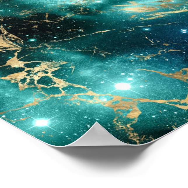 Poster Mármore Espacial Preto Estrela Verde Noite Estrela (Borda)
