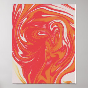 Poster Mármore Líquido Laranja e Vermelho