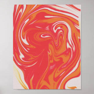 Poster Mármore Líquido Laranja e Vermelho