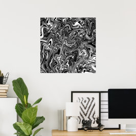 Poster Mármore Líquido Preto e Branco Abstrato
