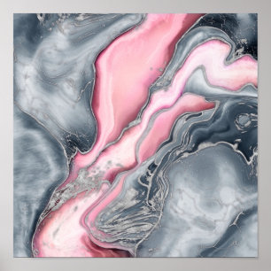 Poster Mármore-rosa - pinças pastéis, cinzas e prata