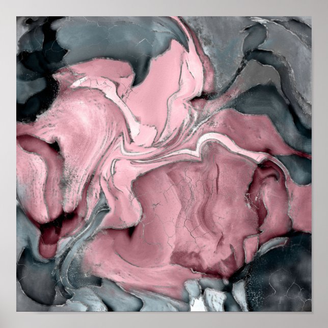 Poster Mármore-rosa - pinças pastéis, cinzas e prata (Frente)