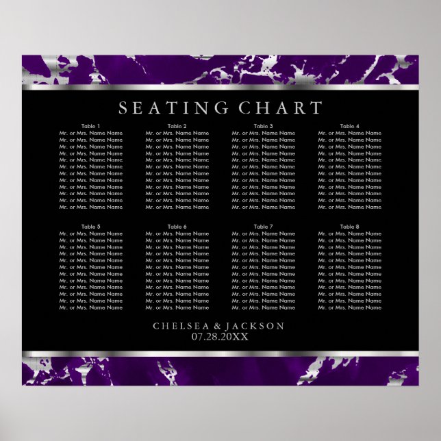 Poster Mármore Roxo e Prateado - 10 Gráfico de Assentos (Frente)