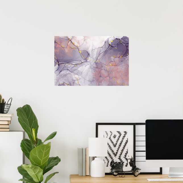 Poster Mármore Violeta e Dourado (Escritório em casa)