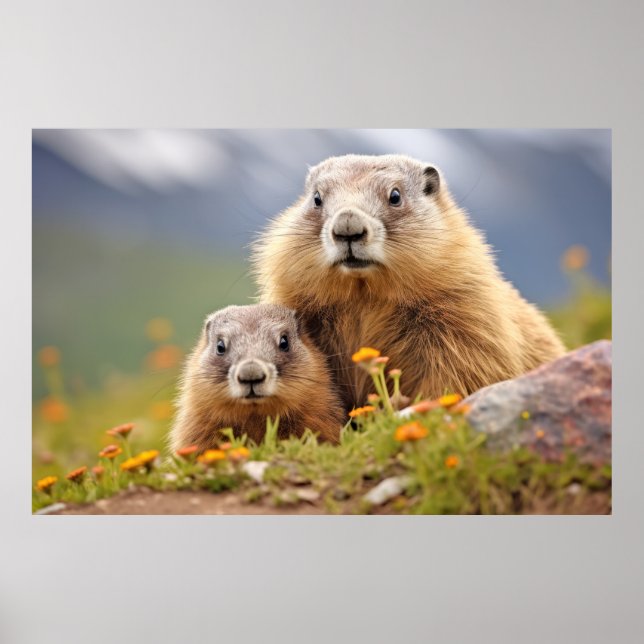 Poster Marmot Animal Wilderness Beauness Art (Frente)