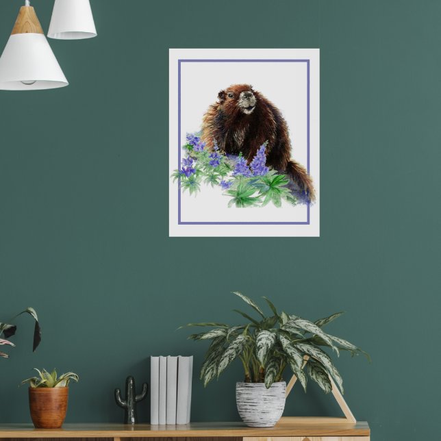 Poster Marmot Groundhog Animal Watercolor Wildlife Art (Sala de Estar 1)