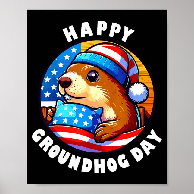 Poster Marmot Happy Groundhog Day Stars And Stripes Sprin (Frente)