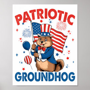 Poster Marmota Patriótica Bandeira Americana 4 De Julho