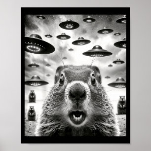 Poster Marmotas Estranhas Selfie Com Ufo Alien Divertido
