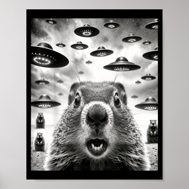 Poster Marmotas Estranhas Selfie Com Ufo Alien Divertido  (Frente)