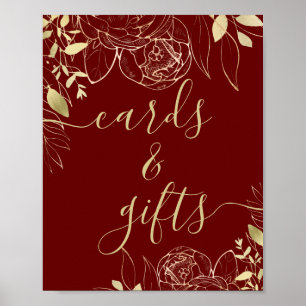 Poster Máron Vermelho Escuro e Placas Florais Modernas e 